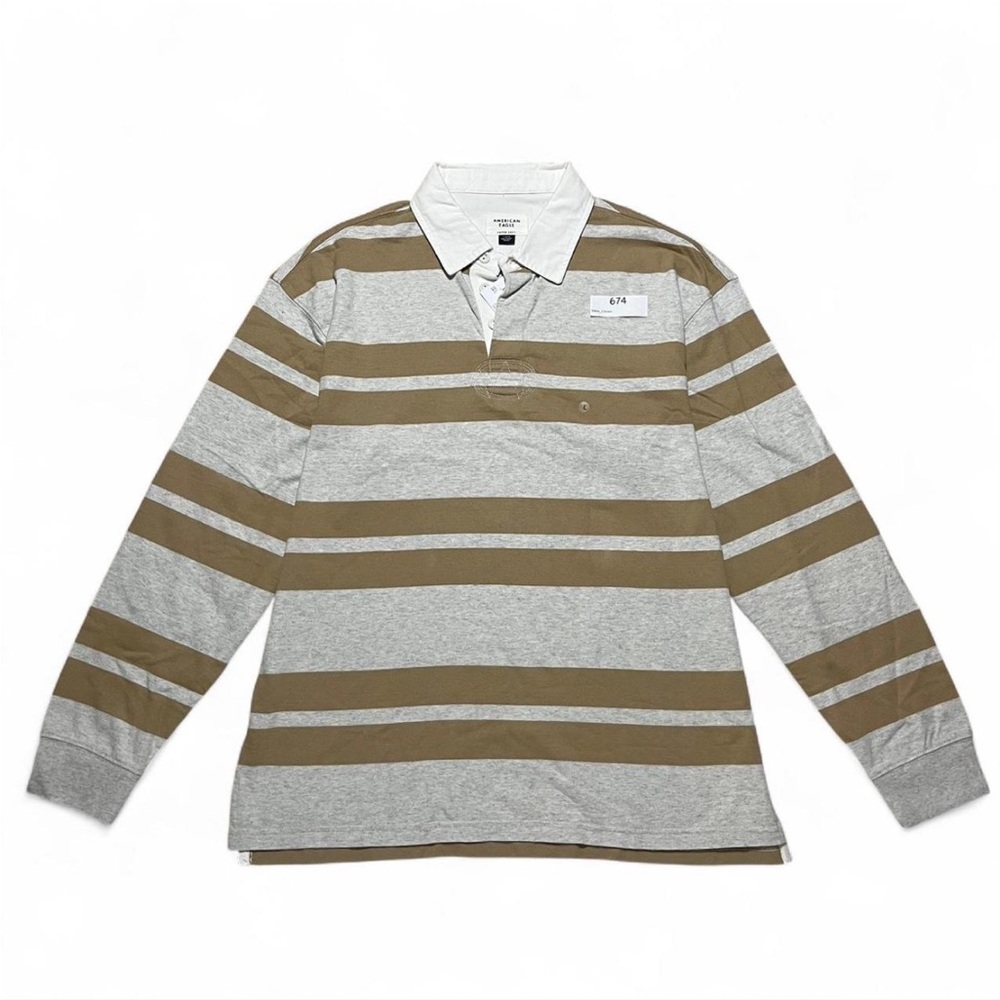 NWT American Eagle Rugby Stripe Super Soft Long Sleeve Polo Size L Preppy